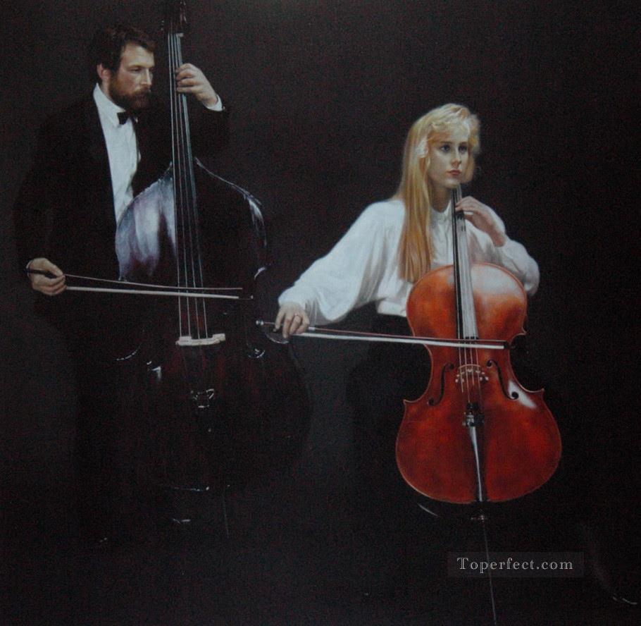 Viola and Cellist Chinese Chen Yifei Oil Paintings